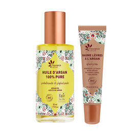 Duo argan : Huile d'Argan Bio 100% pure + Baume lèvres généreux à l'Argan