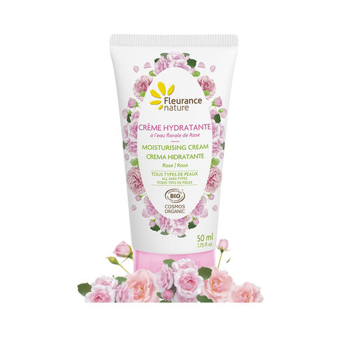 crème hydratante visage à l'eau florale de rose cosmétique bio